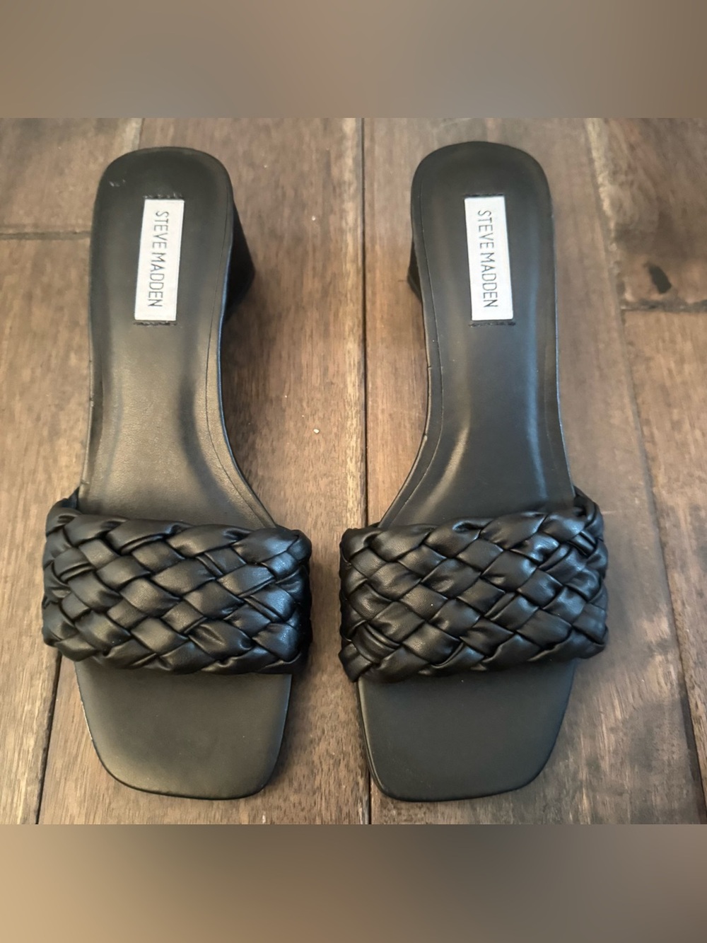 Steve Madden Palas Braided Block Heel Slide Sandals Black Size 8